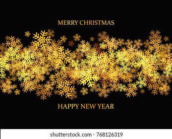 Christmas background with with golden snowflakes. Abstract vector background