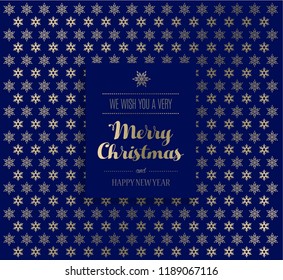 Christmas background with golden snowflakes and Merry Christmas label.