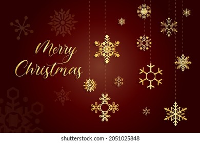 Christmas background with golden snowflakes vector design 