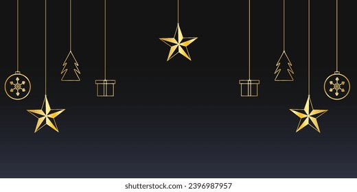  Christmas background with golden stars and balls with gift box