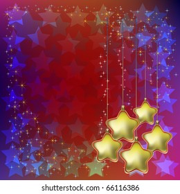 christmas background with golden stars on red