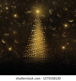 Christmas background with golden tree design