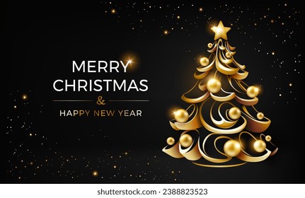 Christmas background with golden christmas tree on black background - luxury elegant abstract christmas vector