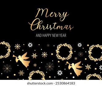 Christmas Background with Golden  White Decoration. Merry Christmas and Happy New Year. Vector graphics