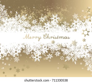 Christmas background with golden - white snowflakes and Merry Christmas text - golden version