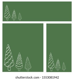 Christmas background green with decorative Christmas trees, horizontal, vertical, square vector illustration for design and decoration