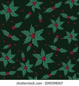 Christmas Background, Green Pattern, Green Leaves seamless Pattern