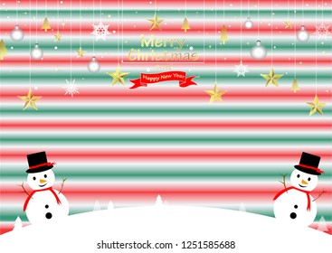 Christmas background, green and red. Stars golden and snowflakes shine beautifully Vector illustration and Copy space.