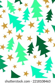 christmas background in green tree on white and gold stars used in graphics
