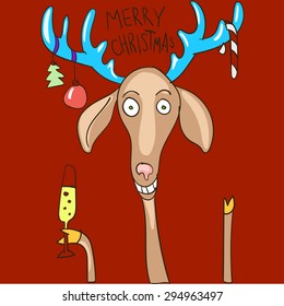 Christmas background and greeting card with cartoon deer