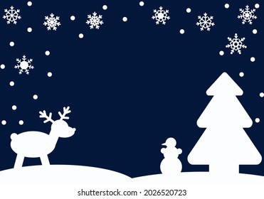 Christmas background for a greeting card or flyer. Vector illustration with snowflakes, fir tree and deer.