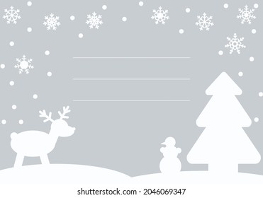 Christmas background for a greeting card or flyer. Vector illustration with snowflakes, fir tree and deer.