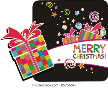 Christmas background. Greeting card with gift box. vector illustration