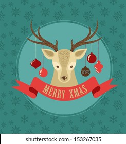 Christmas background and greeting card with hipster deer