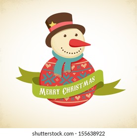 Christmas background and greeting card with hipster snowman