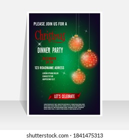Christmas background for greeting card, poster template, brochure, cover, banner with abstract stylized christmas ball and winter elements. Vector illustration Eps 10