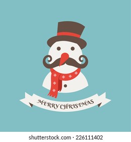 Christmas background and greeting card with snowman.
