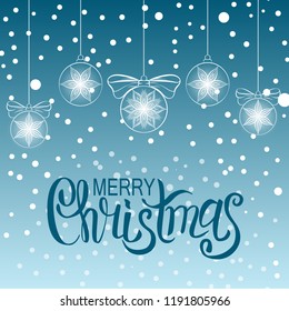 Christmas Background. Greeting card template with Christmas balls. Abstract Illustration. Hand drawn calligraphy. Eps10 Format.
