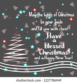 Christmas background with greeting text, star, Merry Christmas and Happy New Year card. Creative typography for Holiday Greeting Gift Poster. Calligraphy Font style Banner.