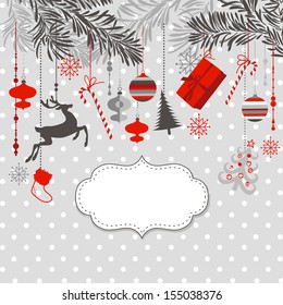 Christmas background in grey, red, white and black colors.