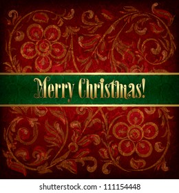 Christmas background with grunge red floral ornament