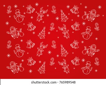 Christmas background. Hand drawn christmas characters. Perfect for greetings cards, invitation, wrapping paper.