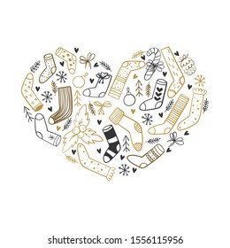Christmas background, hand drawn elements arranged in heart. Ideal for web site, web page, flyer, poster or advert.