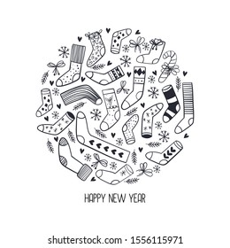Christmas background, hand drawn elements arranged in circle. Ideal for web site, web page, flyer, poster or advert.