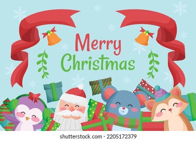 Christmas background hand drawn flat cute fun cartoon design illustration