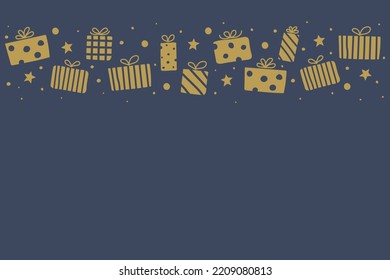 Fondo de Navidad con cajas de regalo dibujadas a mano y espacio de copia. Vector