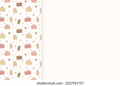 Christmas background with hand drawn gift boxes and copyspace. Vector