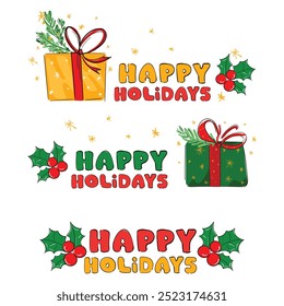 Fondo de Navidad dibujado a mano caja de regalo con Ilustración vectorial de boceto de arco