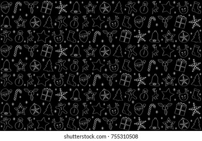 Christmas background with hand drawn icons. Vector.