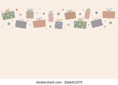 Weihnachtshintergrund mit handgezeichnet Geschenkbox. Vektorgrafik