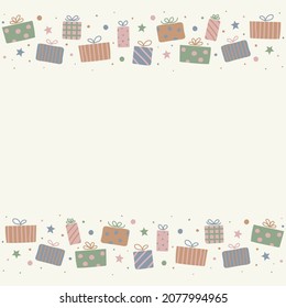 Fondo de Navidad con cajas de regalo dibujadas a mano. Vector