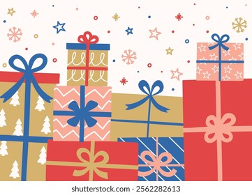 Christmas background with hand drawn presents. Vector illustration
