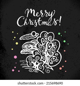 Christmas background with hand drawn sketch illustration. Happy New Year card. Vector design