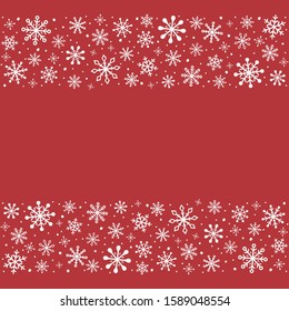 Christmas background with hand drawn snowflakes and copyspace. Winter decoration. Vector
