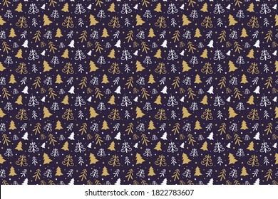 Christmas background with hand drawn trees. Xmas pattern. Vector