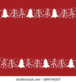 Christmas background with hand drawn trees and copyspace. Vector