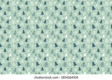 Christmas background with hand drawn trees. Xmas pattern. Vector