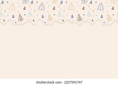 Christmas background with hand drawn trees and copyspace. Vector