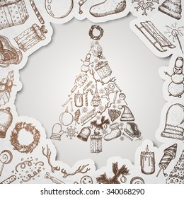 Christmas background. Hand drawn vector.
