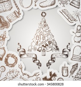 Christmas background. Hand drawn vector.