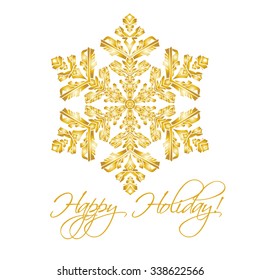 Christmas background with hand-drawn realistic snowflake Isolated on white.  Golden color. Vector illustration