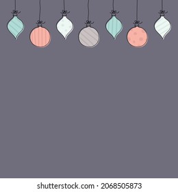 Christmas background with hanging balls and copyspace. Vector