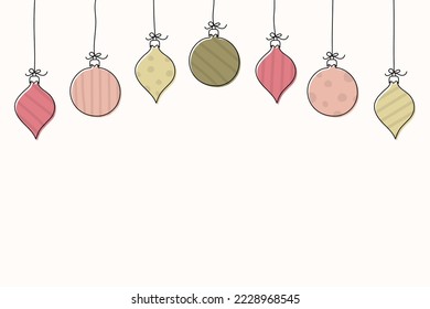 Christmas background with hanging balls and copyspace. Vector
