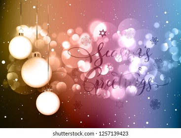 Christmas background with hanging baubles and decorative text