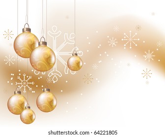 Christmas background with hanging gold balls
