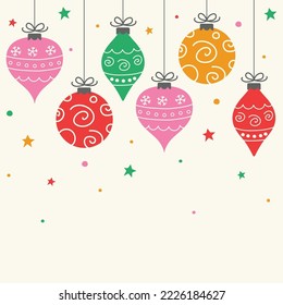 Christmas background. Hanging hand drawn ornaments. Vector illustration